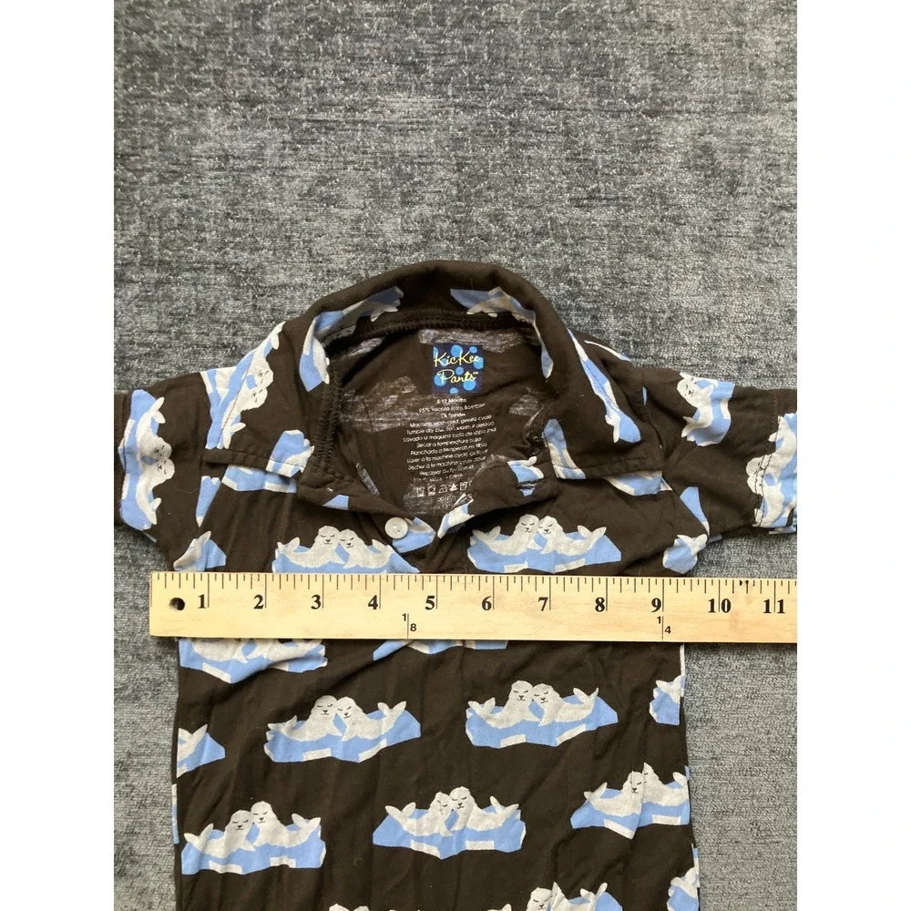 Kickee Pants One-Piece Romper Toddler Baby 6-12M Brown Blue All-Over‎ Seal Print